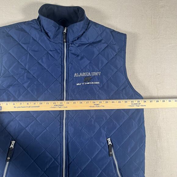y2k normcore Mens Quilted Vest Size XL "ALASKA HWY" Navy Blue - Picture 3 of 6